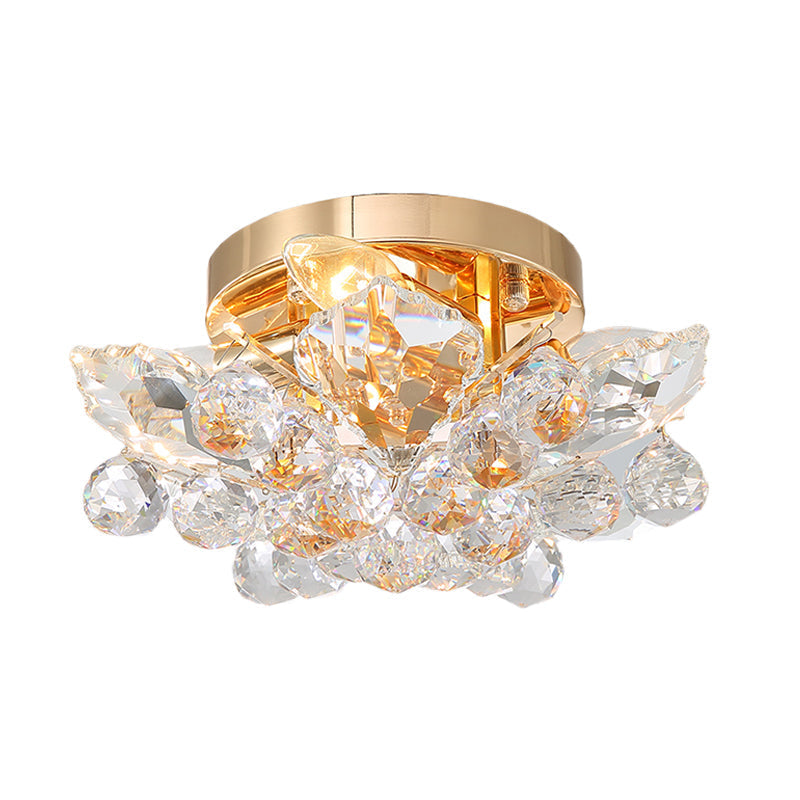 Rustic Chrome/Gold Crystal Ball Ceiling Light Fixture With Beaded Flush Mount - Perfect For Living