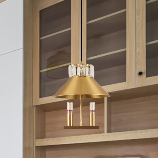Simple Crystal Embedded 1-Light Brass House Pendant Light - Bedroom Hanging Lamp Kit