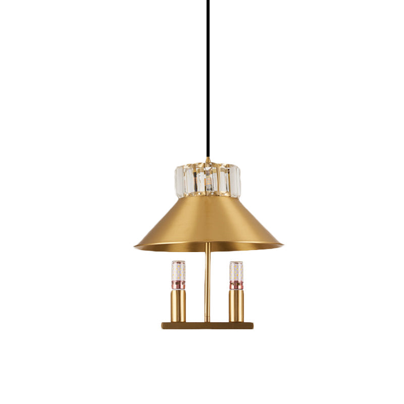 Crystal-Embedded Brass House Pendant Light For Bedroom - Elegant Single-Light Suspension Kit