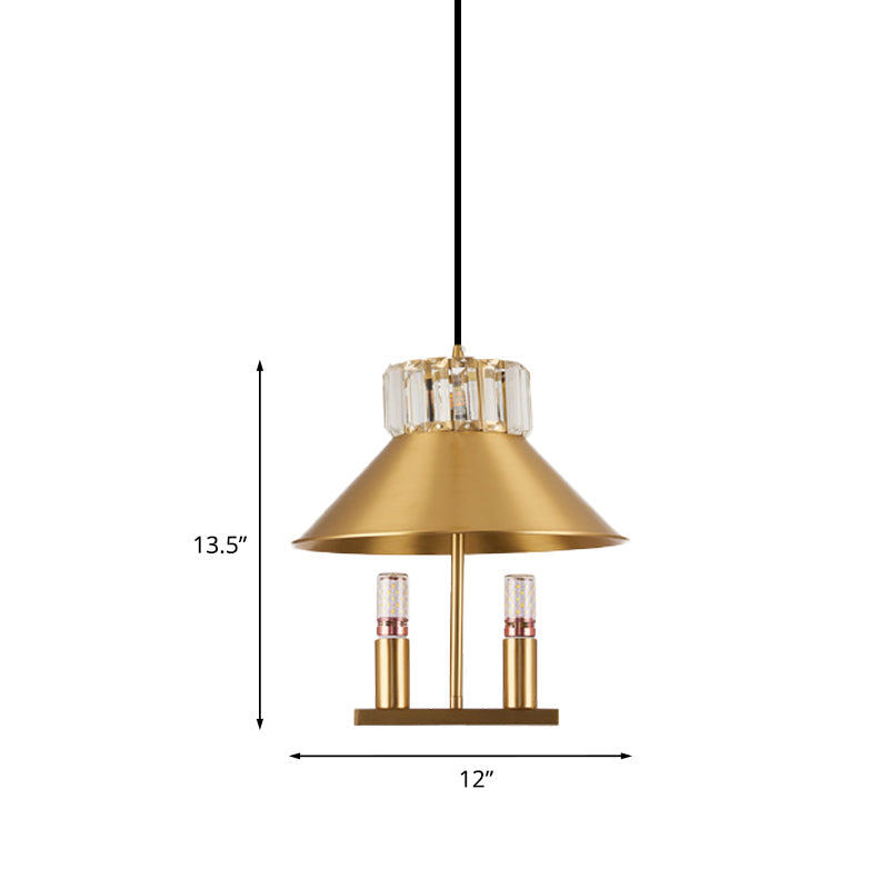 Crystal-Embedded Brass House Pendant Light For Bedroom - Elegant Single-Light Suspension Kit