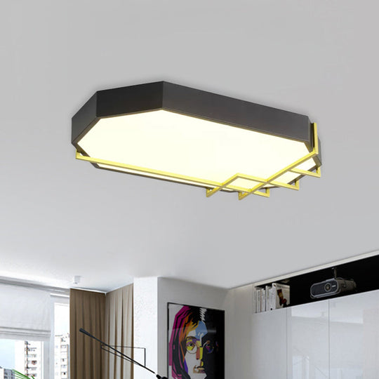 Geometric Black - Gold Ceiling Light: Modern Led Metal Flushmount Lamp (23.5’/31.5’ Long)