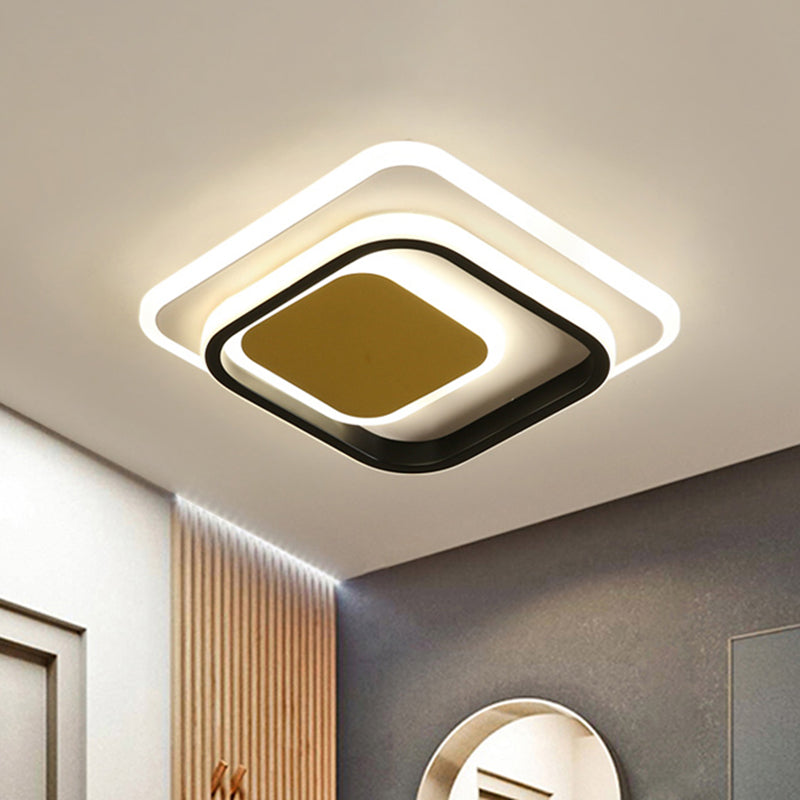 Modern Led Flushmount Lighting In White And Black Acrylic - Square/Round Design Black-White / Square