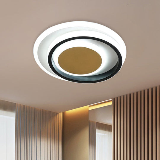 Modern Led Flushmount Lighting In White And Black Acrylic - Square/Round Design
