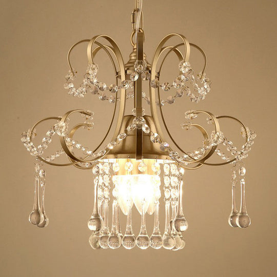 Contemporary Gold Metal Chandelier with Crystal Accent 3 Lights Ceiling Pendulum Lamp Gold