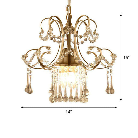 Contemporary Gold Metal Chandelier with Crystal Accent 3 Lights Ceiling Pendulum Lamp Gold