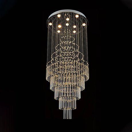 Modern Chrome Crystal Tube Ceiling Mounted Led Light- 4-Light Tiered Flushmount For Stairway