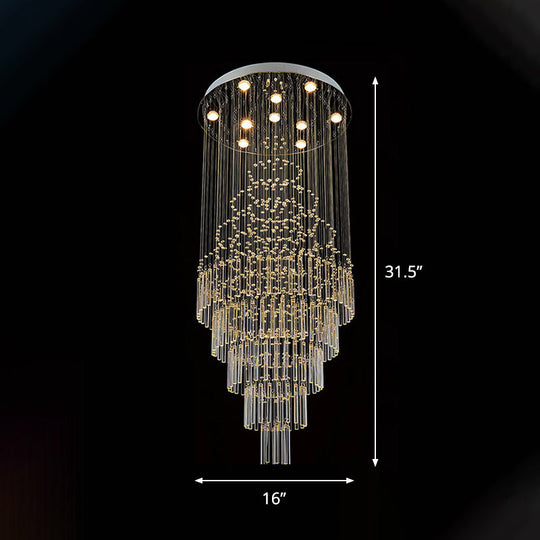 Modern Chrome Crystal Tube Ceiling Mounted Led Light - 4 - Light Tiered Flushmount For Stairway