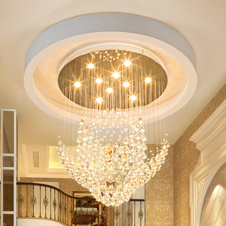 Modern Raindrop Crystal Diamond Flush Ceiling Light Fixture With 8 Heads In Chrome