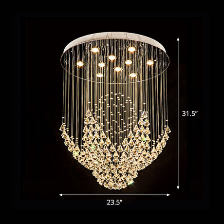 Modern Raindrop Crystal Diamond Flush Ceiling Light Fixture With 8 Heads In Chrome