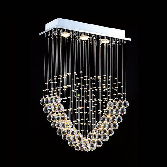 Heart - Shaped Crystal Orb Led Flush Mount Lamp In Chrome - Modern Restaurant Lighting