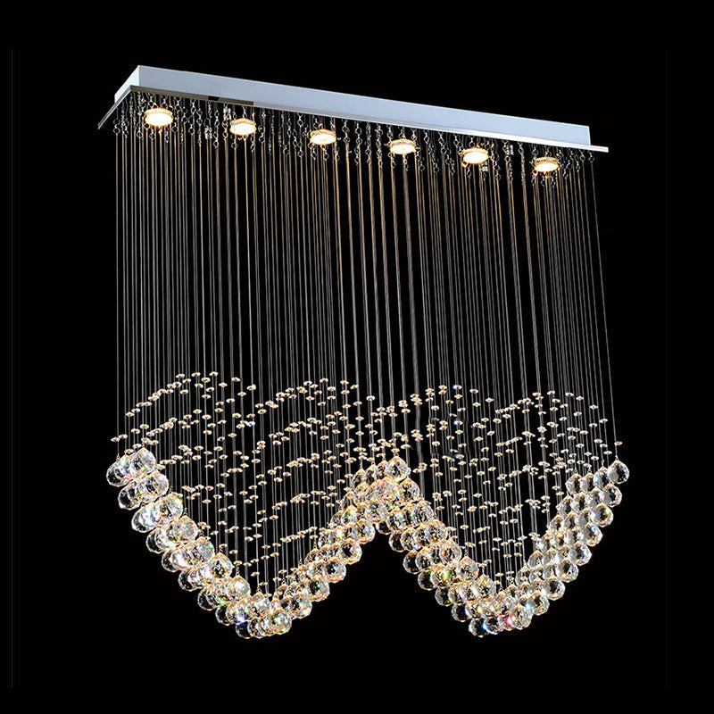 Heart - Shaped Crystal Orb Led Flush Mount Lamp In Chrome - Modern Restaurant Lighting