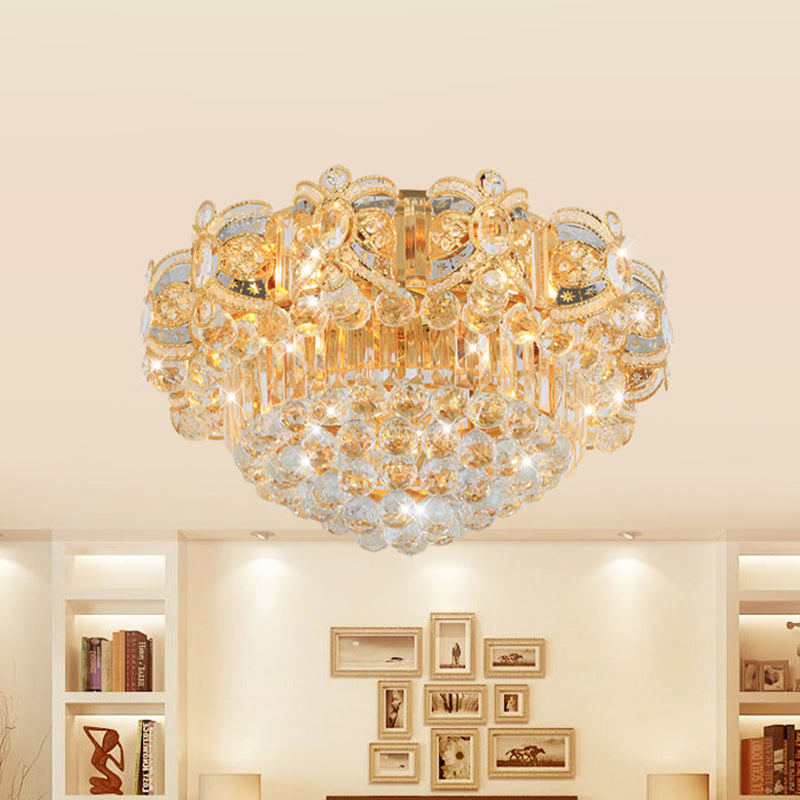 Contemporary Gold Led Crystal Ball Ceiling Flush Mount Light - 16/23.5 Width
