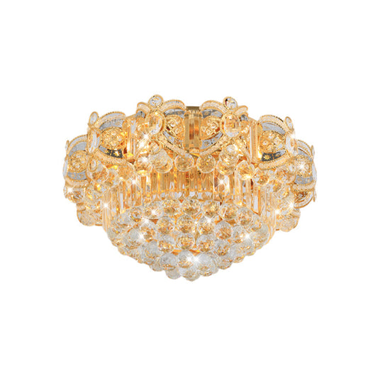 Contemporary Gold Led Crystal Ball Ceiling Flush Mount Light - 16’/23.5’ Width