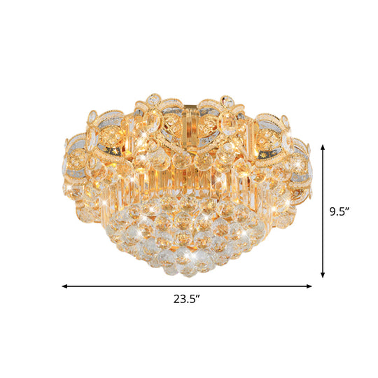 Contemporary Gold Led Crystal Ball Ceiling Flush Mount Light - 16’/23.5’ Width