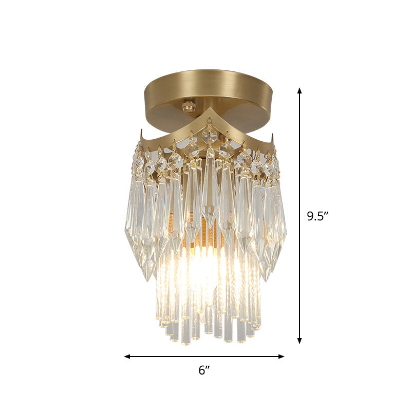 Modern Brass Finish Crystal Drip Semi - Flush Ceiling Lamp Fixture