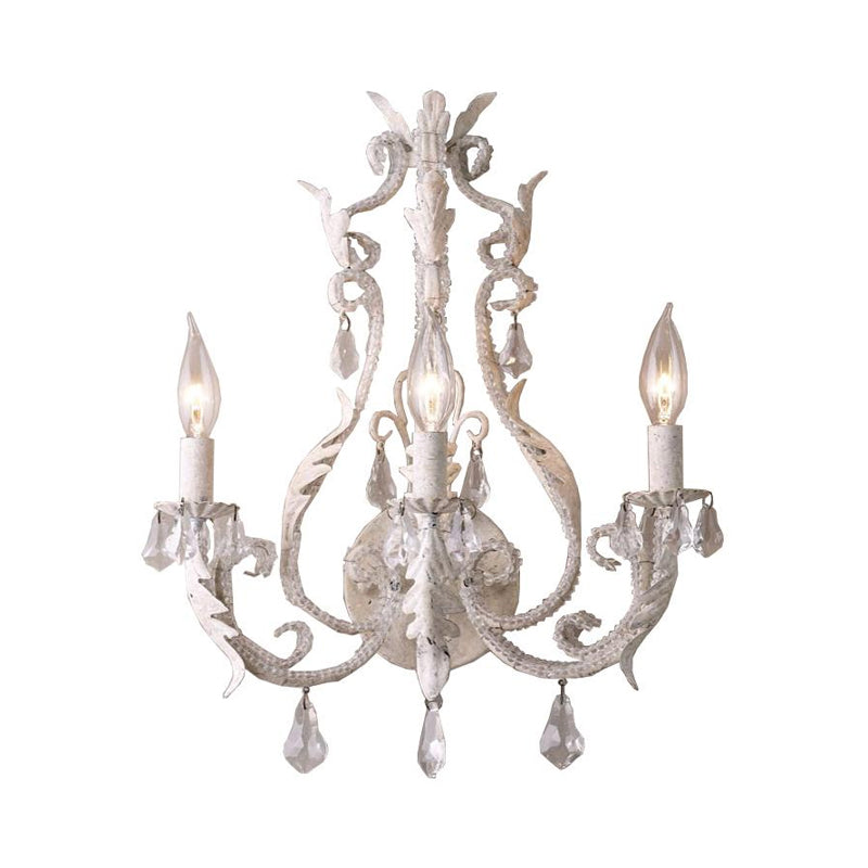 Rustic White/Grey Crystal Bead Wall Sconce With Candlestick - Indoor Lamp Fixture