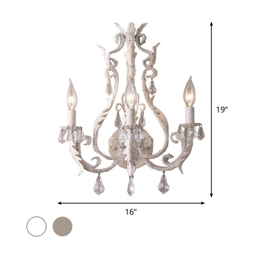 Rustic White/Grey Crystal Bead Wall Sconce With Candlestick - Indoor Lamp Fixture