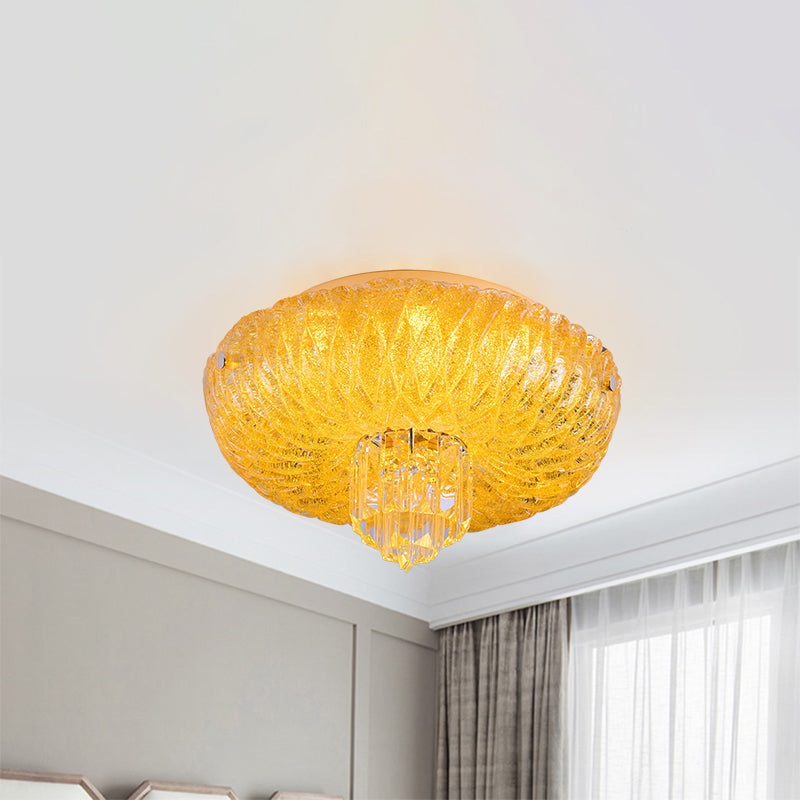 Contemporary Led Crystal Flush Mount Ceiling Lamp With Gold - Faceted Bowl Shade