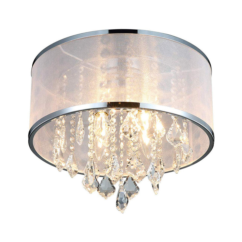 Simple 4 - Light Drum Shade Flush Mount Fixture For Bedroom Ceiling Light With Crystal Accent -