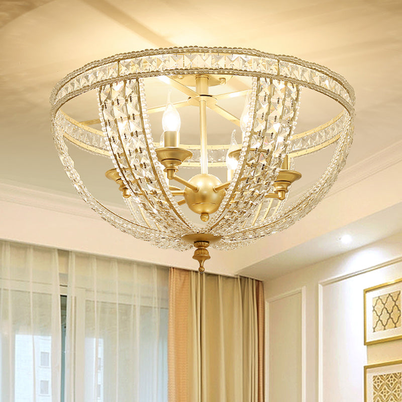 Traditional Gold Finish Crystal Strand Ceiling Light Fixture - 3/4 Lights Semi Mount 14/18 Wide / 18