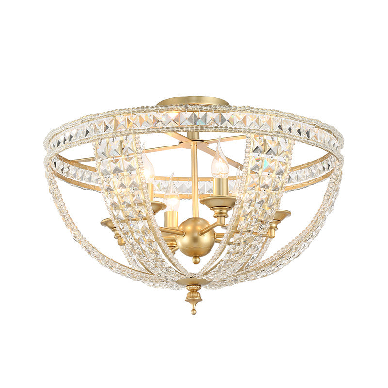 Traditional Gold Finish Crystal Strand Ceiling Light Fixture - 3/4 Lights Semi Mount 14’/18’ Wide