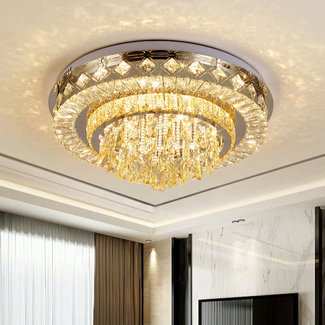 Crystal Faceted Cut Ceiling Flush Mount Led Light In Chrome For Modernist Living Room / A