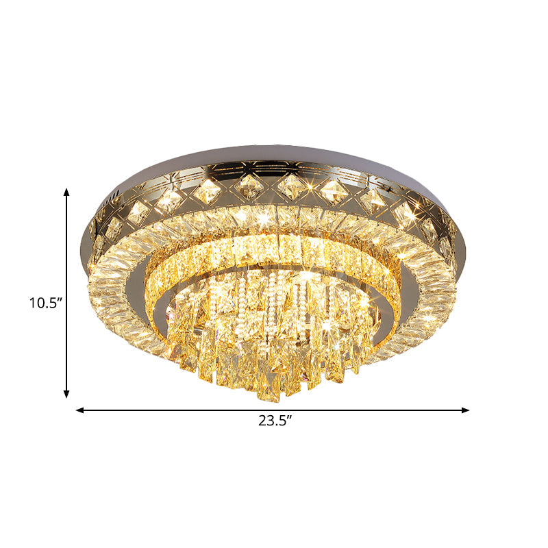 Crystal Faceted Cut Ceiling Flush Mount Led Light In Chrome For Modernist Living Room