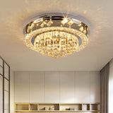 Crystal Faceted Cut Ceiling Flush Mount Led Light In Chrome For Modernist Living Room