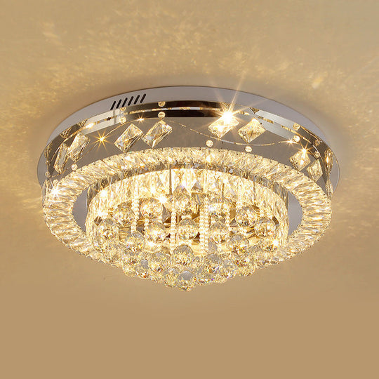 Crystal Faceted Cut Ceiling Flush Mount Led Light In Chrome For Modernist Living Room