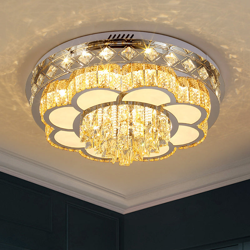 Crystal Faceted Cut Ceiling Flush Mount Led Light In Chrome For Modernist Living Room / C