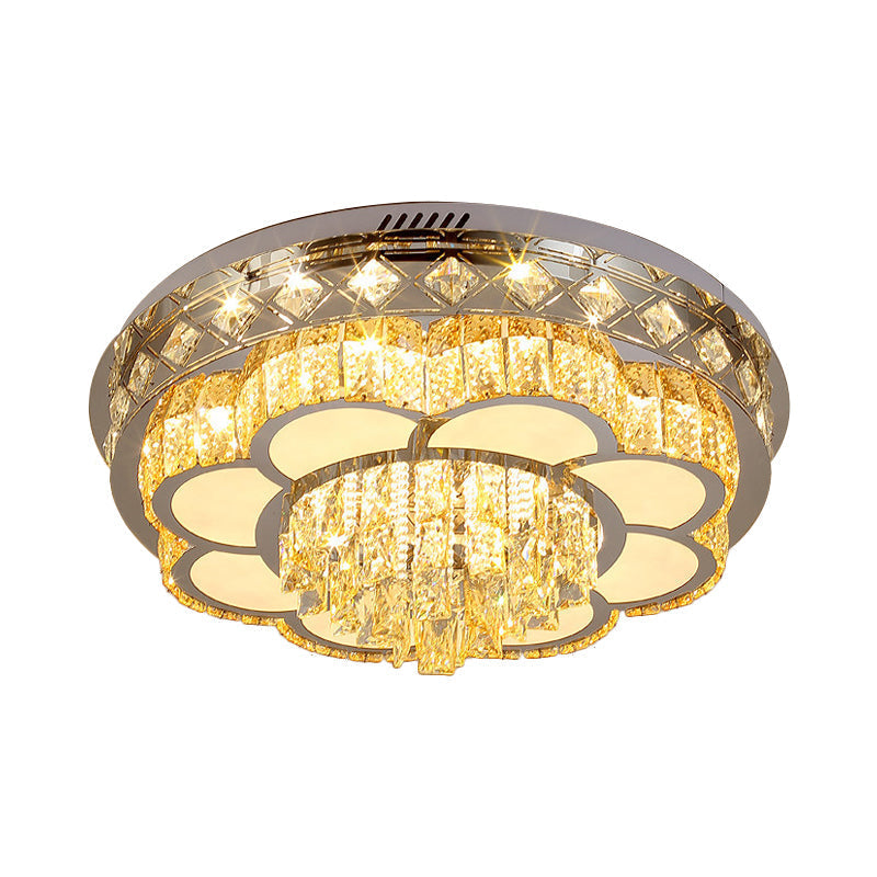 Crystal Faceted Cut Ceiling Flush Mount Led Light In Chrome For Modernist Living Room