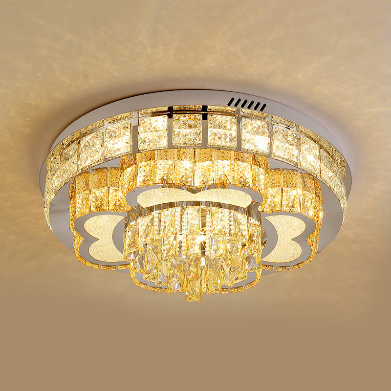 Crystal Faceted Cut Ceiling Flush Mount Led Light In Chrome For Modernist Living Room