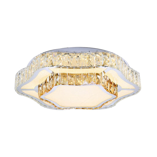 Contemporary Chrome Crystal Led Flush Light With 2 Layers Of Flower Design - Perfect For Living Room
