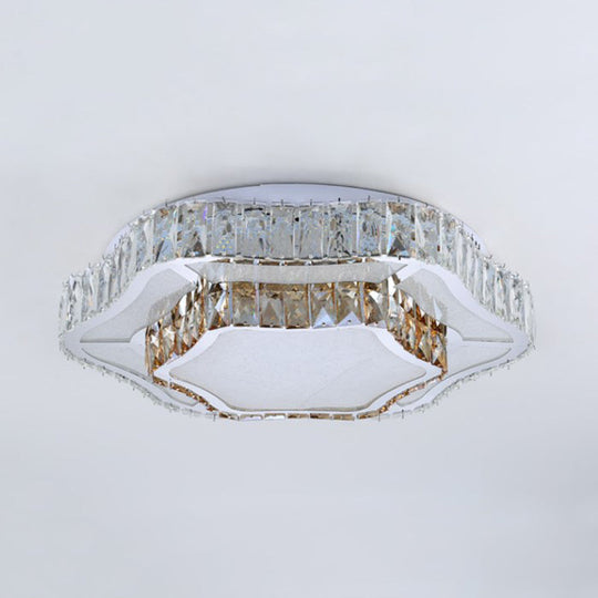 Contemporary Chrome Crystal Led Flush Light With 2 Layers Of Flower Design - Perfect For Living Room