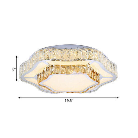 Contemporary Chrome Crystal Led Flush Light With 2 Layers Of Flower Design - Perfect For Living Room