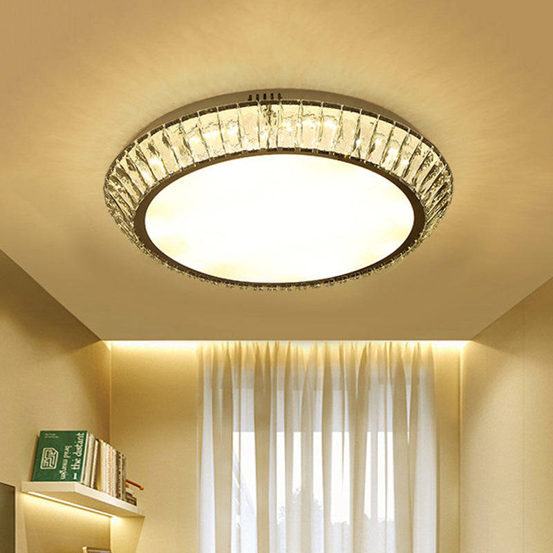 Minimalist Round Crystal Flushmount Ceiling Light - Beveled Inlaid Design Led 23.5’/31.5’ Dia Chrome