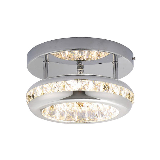 Polished Chrome Donut Ceiling Lamp With Simple Crystal Led Flush Mount Fixture In Warm/White Light