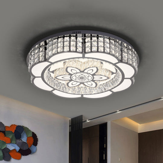 Led Crystal Flush Mount Ceiling Light In Chrome Modern Flower Design 23.5/31.5 Wide / 31.5