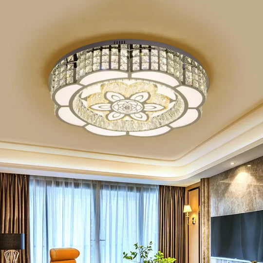 Led Crystal Flush Mount Ceiling Light In Chrome Modern Flower Design 23.5’/31.5’ Wide