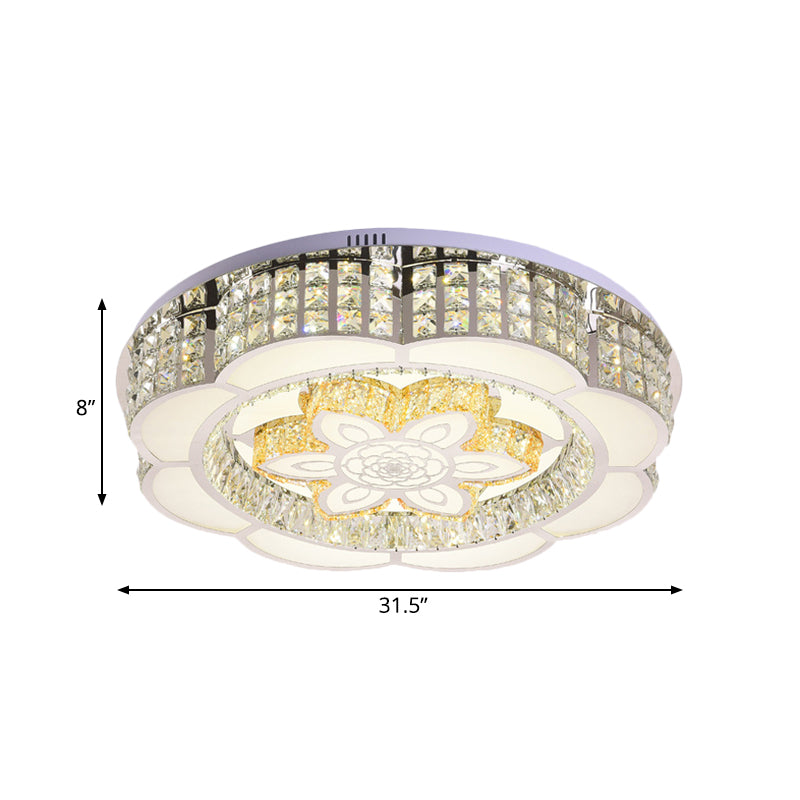 Led Crystal Flush Mount Ceiling Light In Chrome Modern Flower Design 23.5’/31.5’ Wide