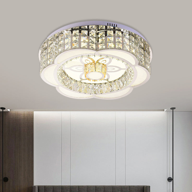 Led Crystal Flush Mount Ceiling Light In Chrome Modern Flower Design 23.5’/31.5’ Wide