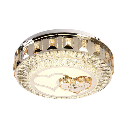 Led Chrome Flush Mount Ceiling Lighting With Stainless Steel Drum Shape And Crystal Accents