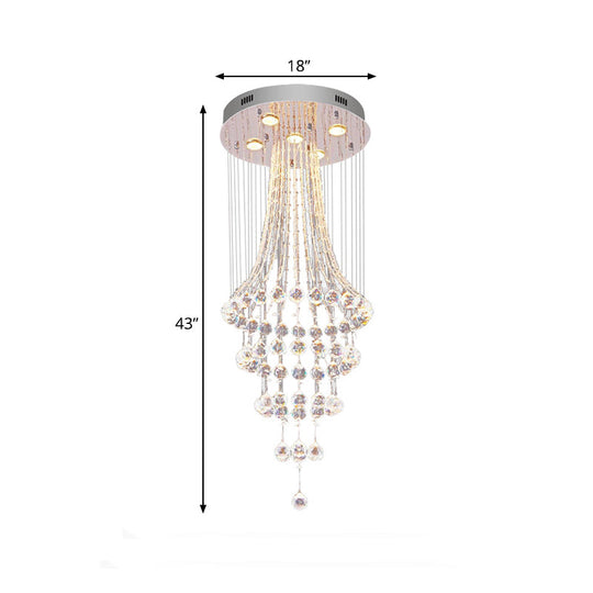 Modern Crystal Ceiling Lamp: Flared Drape 5 - Head Flush Mount Fixture In Chrome - Stylish Dining