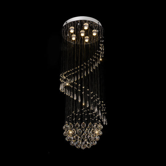 Contemporary Chrome Crystal Flushmount Chandelier - 6 Heads Coiled Ceiling Mount Light For Hall