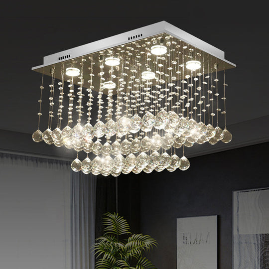 Modern Chrome Cuboid Crystal Flush-Mount Ceiling Light Fixture With 5 Bulbs