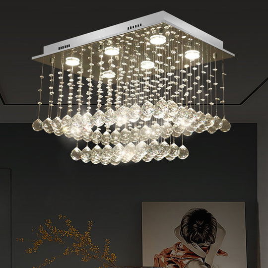 Modern Chrome Cuboid Crystal Flush - Mount Ceiling Light Fixture With 5 Bulbs