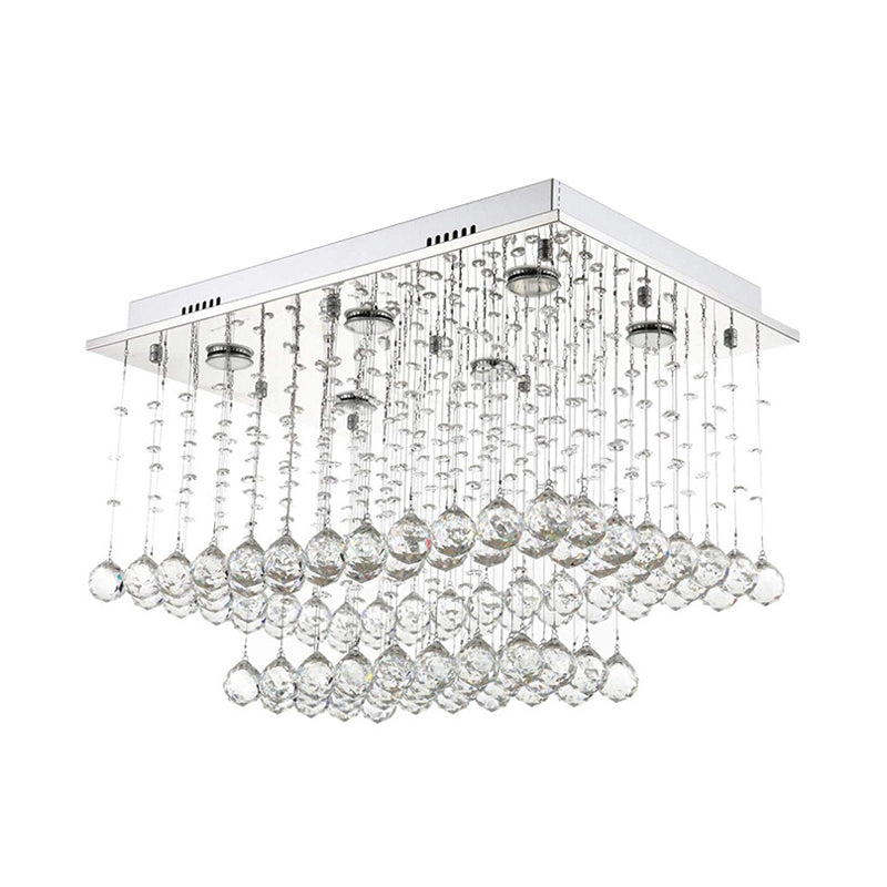 Modern Chrome Cuboid Crystal Flush-Mount Ceiling Light Fixture With 5 Bulbs