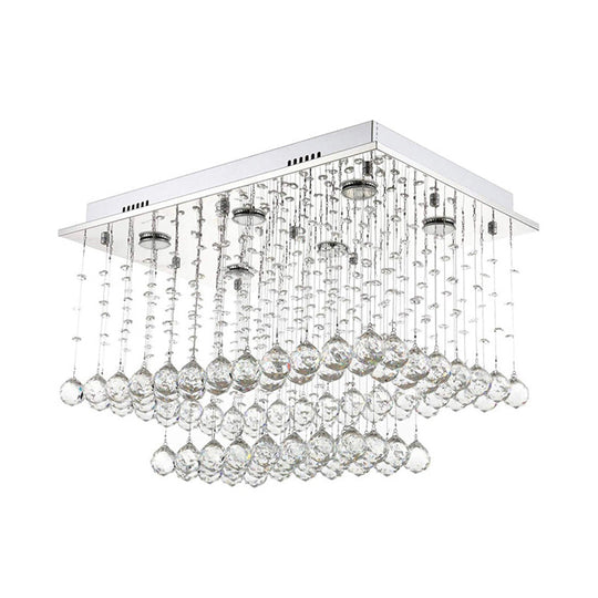 Modern Chrome Cuboid Crystal Flush-Mount Ceiling Light Fixture With 5 Bulbs