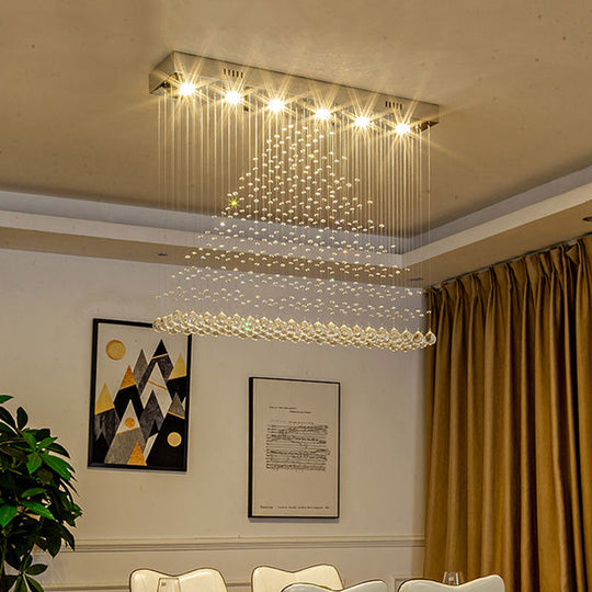 Modern Chrome Pyramid Crystal Draping Flushmount Ceiling Flush Light - 6 Bulbs