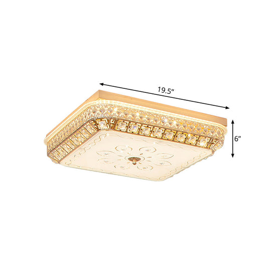 Gold Crystal Led Flushmount Light For Bedroom With Simple Squared Design